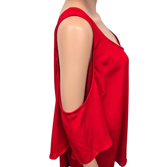 Torrid Georgette Cold Shoulder Top Flowy Blouse Size 3 Plus Size 3X  22-24 Red - Picture 9 of 11